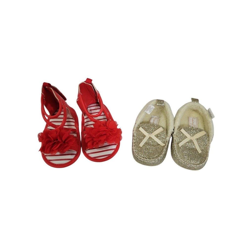 Infant Girl Shoe Lot 2 Pair Size 3.5 9-12 month Sandals Slippers Red Gold